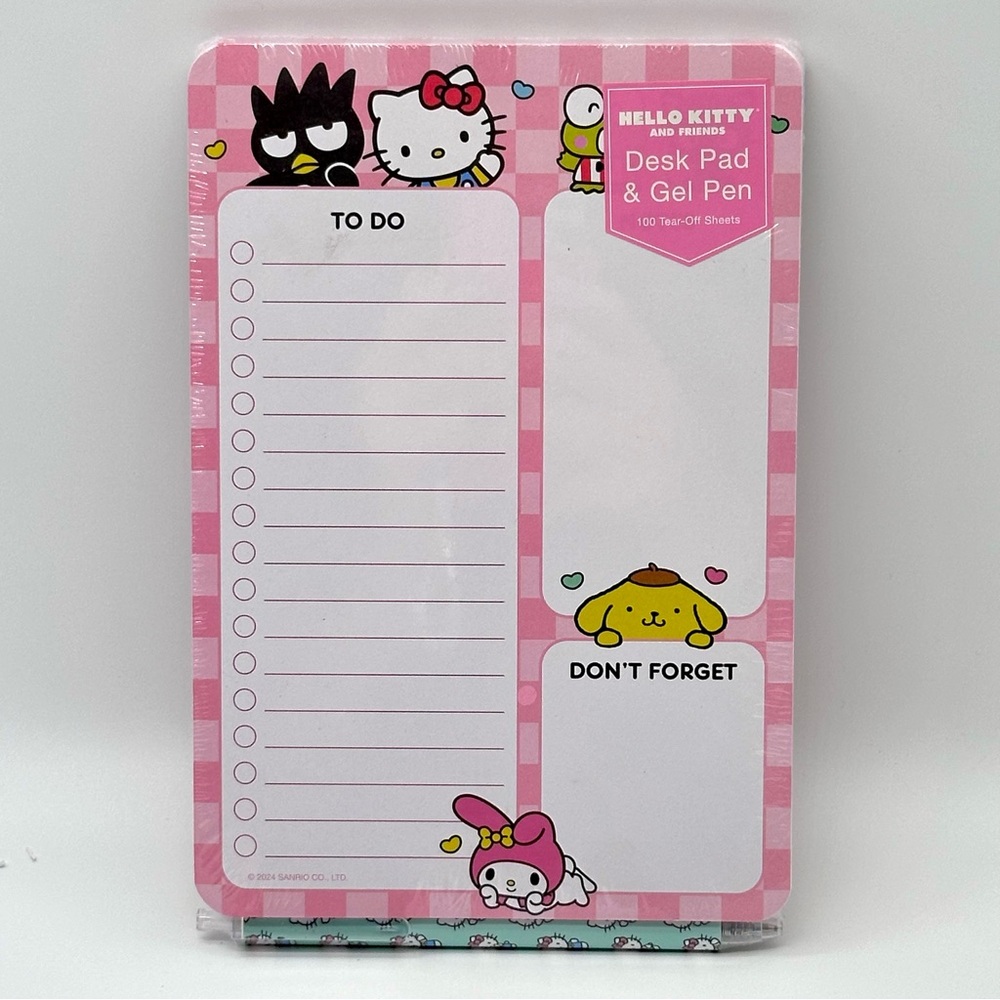 Sanrio Hello Kitty and Friends Desk Pad & Gel Pen Set (Rainbow Checks)